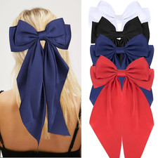 4pcs Satin Hair Accessories - Large Bows, Hair Barrettes, Clips With Long Tails