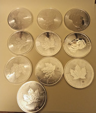 10 X Canadian Maple Silver Coins 1oz .999.9 Fine. 2024