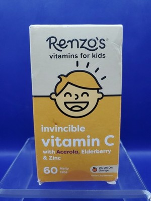 Renzo's Invincible Vitamin C Kids Acerola Elderberry Zinc 60Ct Melty Tabs 09/27