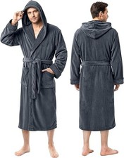 Luxury Mens Robe with Hood, Ultra Cozy Fleece Bathrobe for Men, Plush Hooded ...