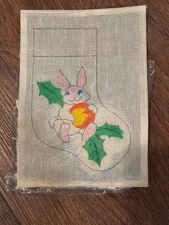 Needlepoint Mini Christmas Stocking Kits — Bunny with Holly Design