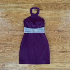 Windsor Halter Neck Bodycon Mini Dress Women Junior Size 3 Burgundy Stretch