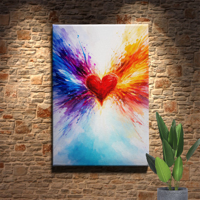 Colorful Love Heart Abstract Wall Art Print Wing Splash Painting