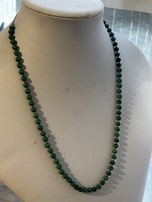 Vintage Green Malachite Hand Knotted Beaded Necklace Silver Extension Chain.
