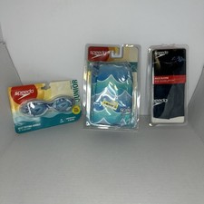 Speedo LOT-GOGGLES Jr Blue -ARM BANDS Kids Teal-SWIM CAP One Size Black-NEW