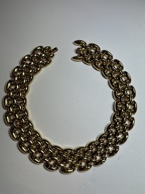 Vintage Signed Ciner Gold Tone 4-Strand Marquise Link Statement Collar Necklace