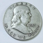 1957 Franklin Half Dollar — 90% Silver — Circulated Coin #5221