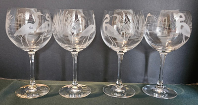 Spiegelau Wine Glass Etched Heron Bird Wine Glasses Set of 4