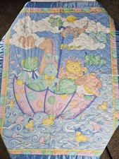 Vintage 90s Handmade Baby Quilt Blue Nautical Reversible Umbrella Animals Ahoy