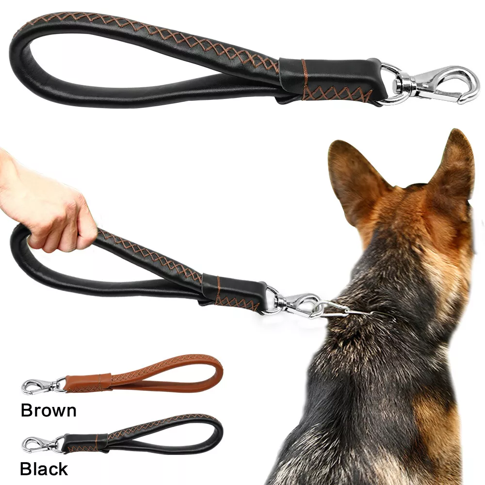 Genuine Leather Dog Short Leash Medium Large Dog Walking Leash Traffic Training