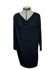 Eileen Fisher Black Shift Dress Drape Neck Size Small New Long Sleeve Viscose