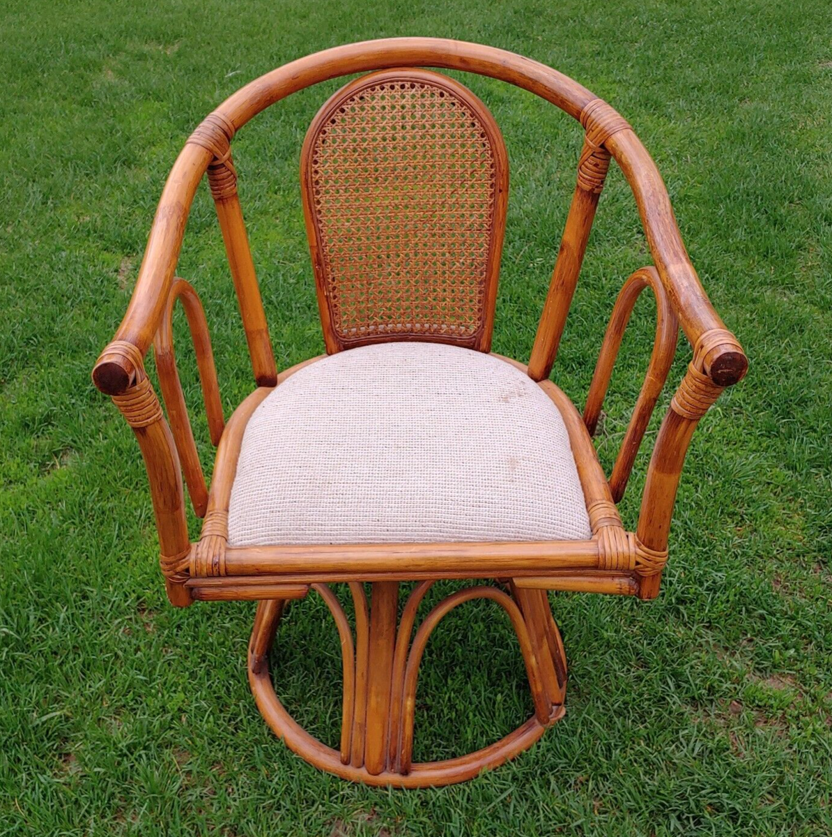 Vintage Swivel Rattan Chair Bentwood Cane Back Willow and Reed
