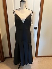 NWT ASOS Women Size 12 Black Spaghetti Straps V Neck A Line Dress
