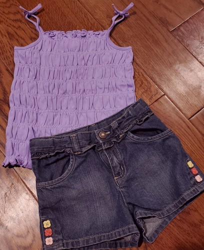 Gymboree Glamour Safari Girls Size 5T Smocked Tank Top, Bike Shorts, Jean Shorts - Picture 2 of 12