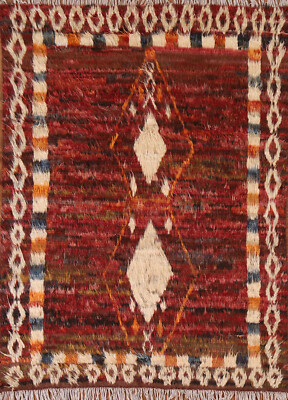 Tribal Geometric Burgundy Berber Moroccan Oriental Rug 5x6 Hand-knotted Wool Rug
