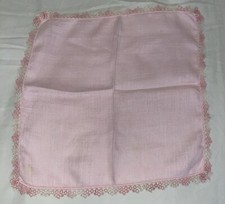 Vintage Ladies Hankies Handkerchief Pink Linen Lace