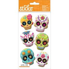 Scrapbooking Stickers Sticko Halloween Puffy Sugar Skulls Bright Colors Flowers