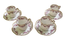 Haviland Limoges set of 4 Cups and Saucers Pink Rose Garland Schleiger 270A