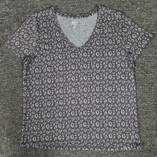 Market & Spruce Top Womens Medium Black Leopard Print Pima Cotton V Neck Shirt