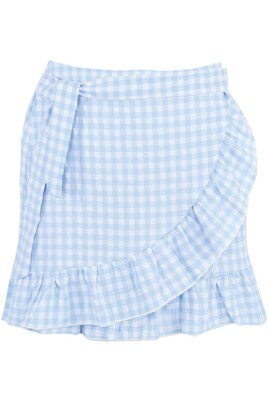 Baby Blue Gingham Ruffle Hem Wrap Mini Skirt Medium UK