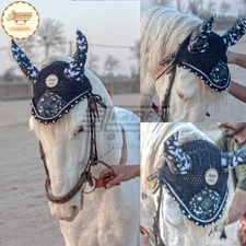 Horse Fly Bonnet Ear Net Veil Mask Hood Hand Made Cotton Crochet Full Size New