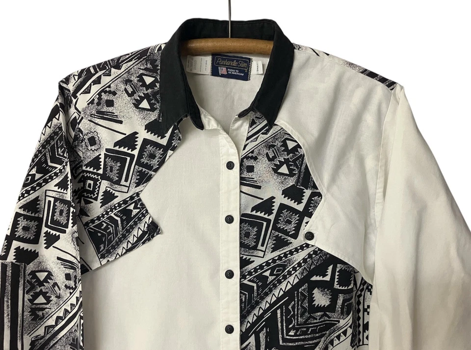 Vintage USA Panhandle Slim White Black Aztec Shirt Womens Size S Western Cowgirl - Image 3 of 4