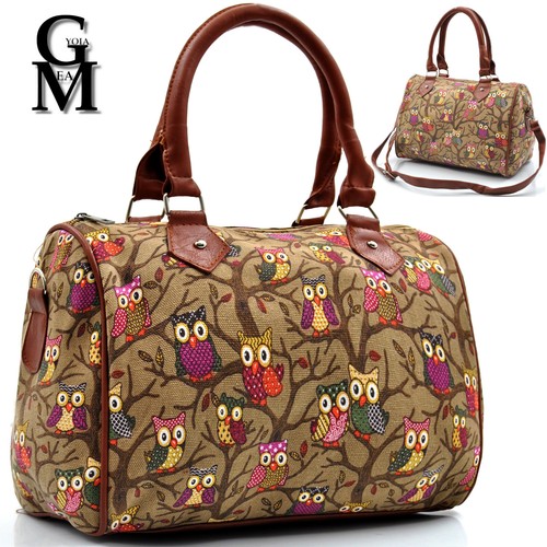 Borsa borsetta bauletto fantasia gufi donna particolare tracolla tela  colorata | eBay