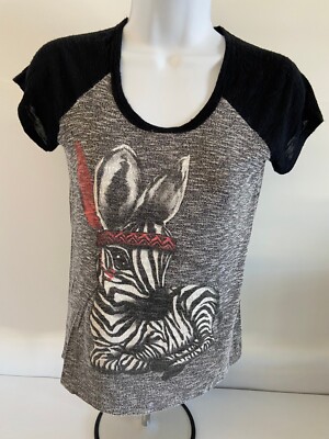 Moa Moa Girls Teens Size XL Zebra Top Tee Wide Neck Black Gray Very Nice