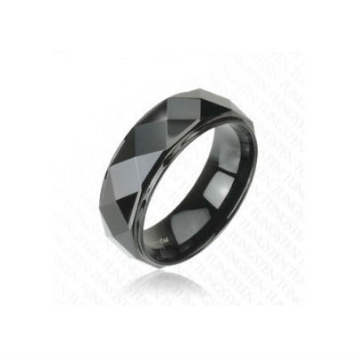 BAGUE ANNEAU POUR HOMME ADO EN TUNGSTÈNE FACETTES LOSANGE NOIR