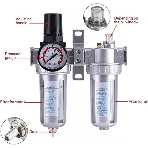 1/4"Air Compressor Water Trap Pressure Regulator Part Filter Water Oil Separator - Picture 4 of 10