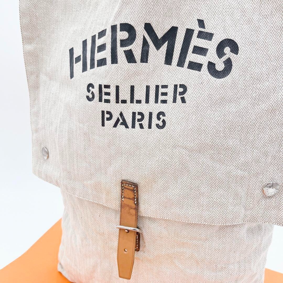 HERMES Handbag buggy baggage Aline Cotton canvas White brown