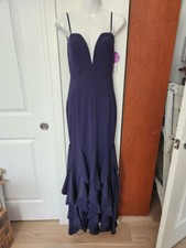 WINDSOR NWT $85 Navy Special Occassion V-Neck bodycon Formal Maxi Dress Gown S