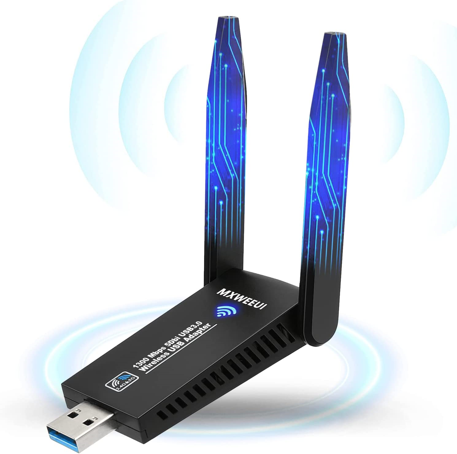 USB WiFi Dongle for PC,AC1300Mbps Dual 5Dbi Antennas,Support2.42GHz/400Mbps &