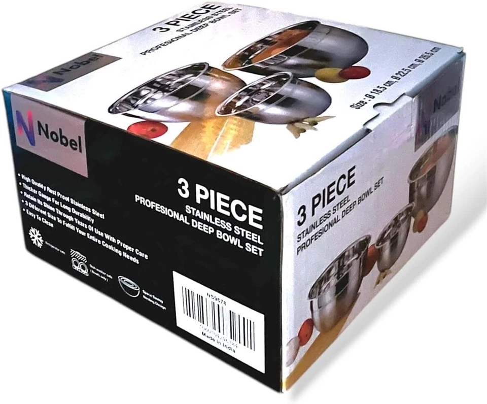 Set of 3 Professional Stainless Steel German Mixing Bowls. - Image 2 of 4