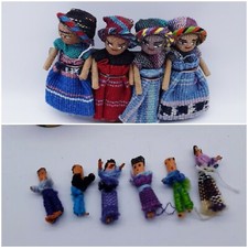 Vintage Guatemala Worry Dolls barrette  Micro little tiny dolls holder handmade