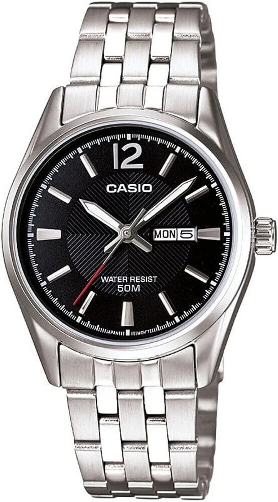 Reloj Casio LTP1335D-1AV para mujer estándar de acero inoxidable día fecha esfera negra