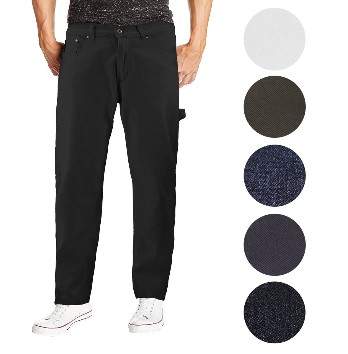 Men's Carpenter Work Jeans Hammer Loop Relaxed Fit Casual Cotton