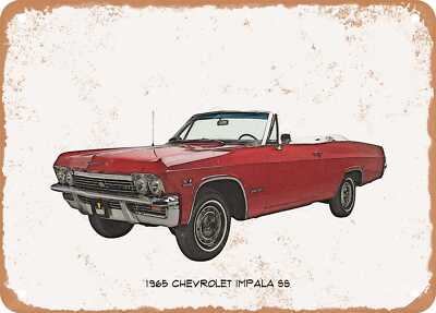Classic Car Art - 1965 Chevrolet Impala SS Pencil Sketch - Rusty Look Metal Sign