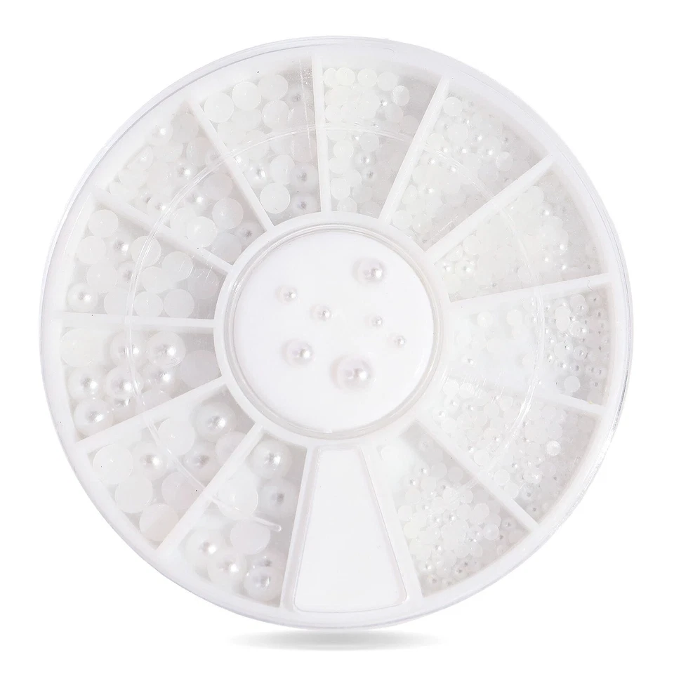 Pure White Half Pearl Flatback Round Gems 2mm 3mm for Nail art Tips Decor Wheel - Image 2 of 4