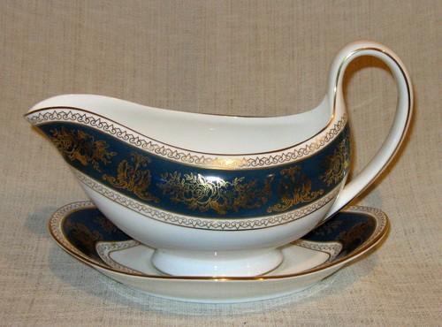 Wedgwood Columbia Blue & Gold Gravy Boat