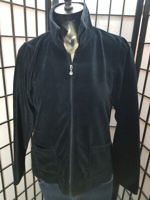 Erika Petite Womens Black Zip Soft Velour Like LS Jacket Size Large PL