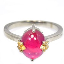 925 STERLING SILVER RING GENUINE PINK RED RUBY OVAL CABOCHON GEMSTONE SIZE 9
