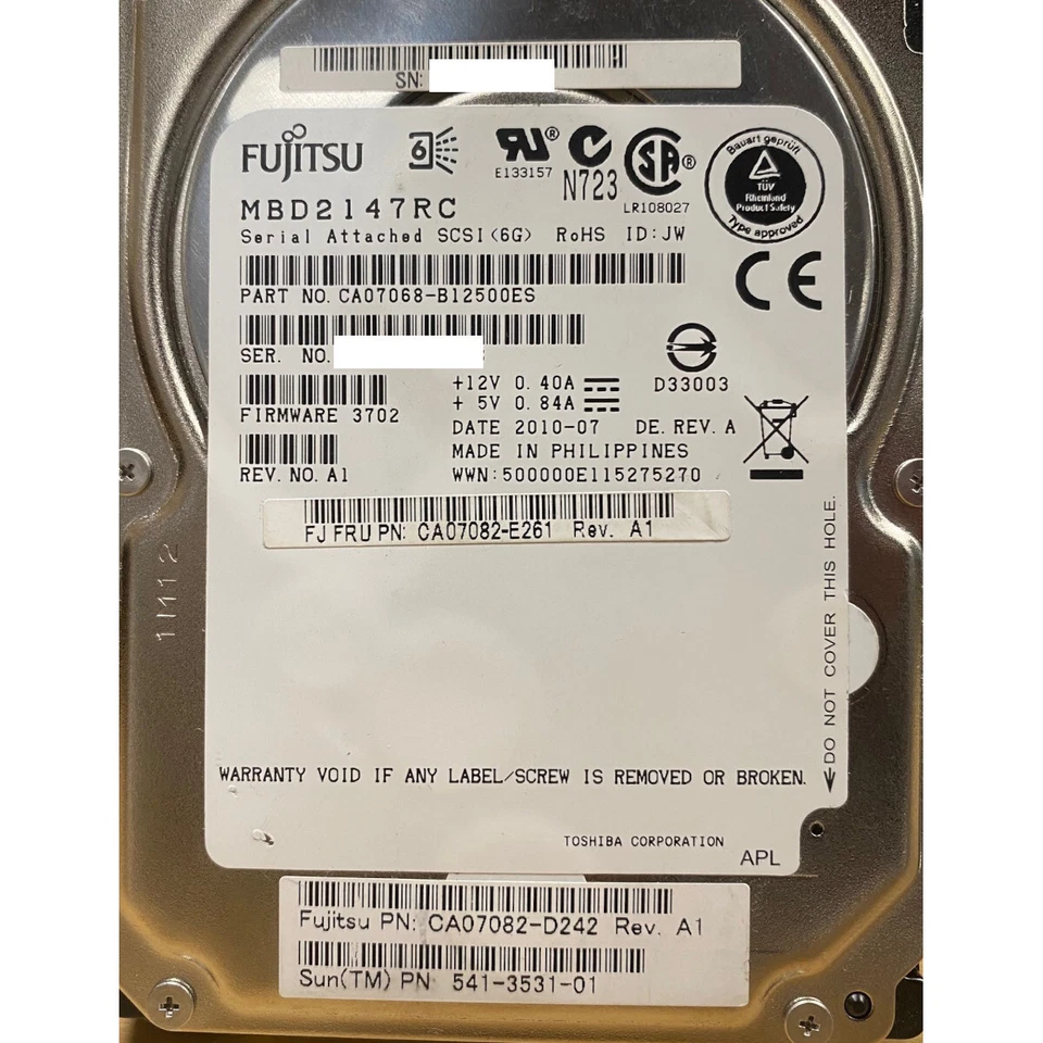 Sun 541-3531 Hard Disk Drive 146GB 10K SAS SFF w/Tray for M3000 - Image 3 of 3