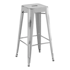 30'' High Backless Distressed Silver Metal Restaurant Barstool For Outdoor Use