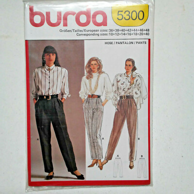 Burda 5300 Pants Pleats Pockets Cuff Size 10 to 40 Euro 36 to 48 Pattern Uncut