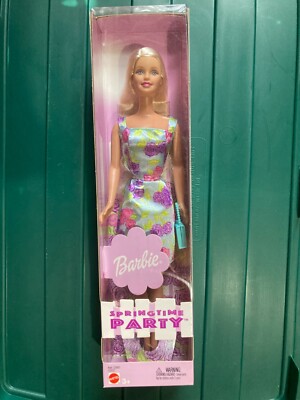 NEW SPRING TIME BARBIE WITH PURSE AND FLORAL DRESS 2002 NIB NRFB