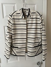 Chicos Women Pretty black white Design Gorgeous Open Front Jacket Cardigan Sz 1