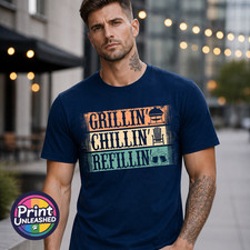 Image of Chillin Grillin Refillin Tee Summer BBQ T Shirt Retro Father’s Day Gift for Dad