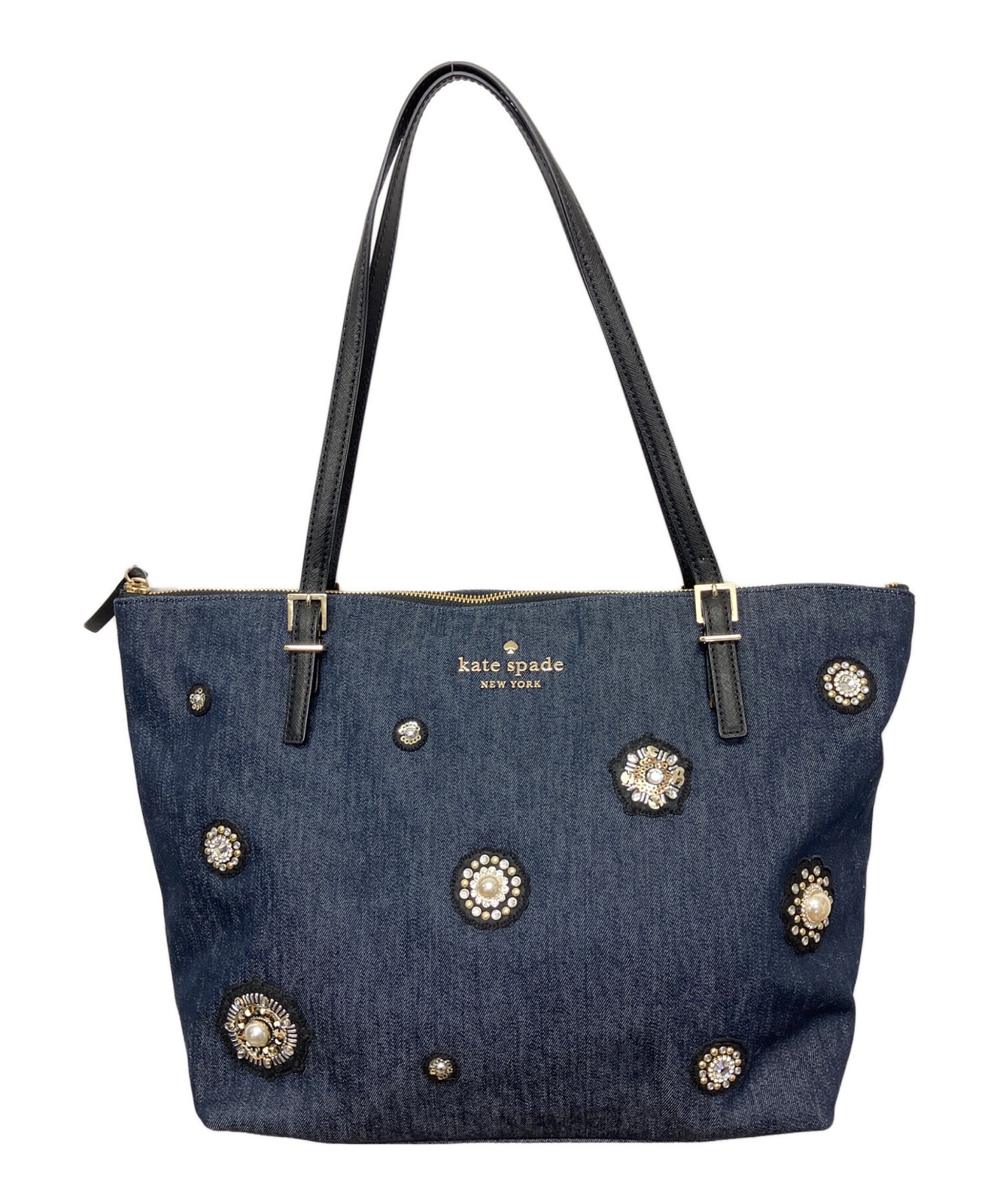 Kate Spade Navy Leather Tote Bag Women Used Authentic