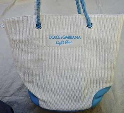 Dolce & Gabbana Light Blue Beach Tote Bag Set Woven Straw Rope Handles Pouch NWT